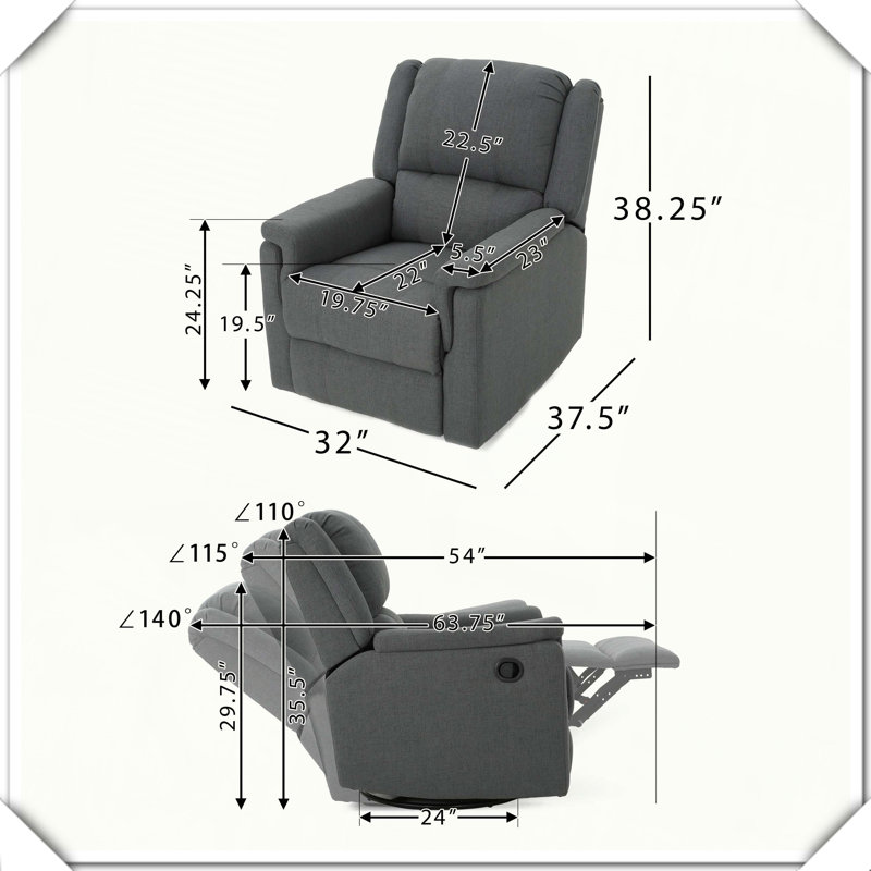 Glider Swivel Recliner Fabric Manual Reclining Comfortable Stylish Durable Practical, Charcoal Fabric