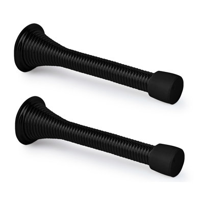 MEGA HANDLES Iron Spring Door Stopper 2 Pack - Flexible Rustproof Spring Door Stopper 3.35" with Screw Rubber Tip - Matte Black