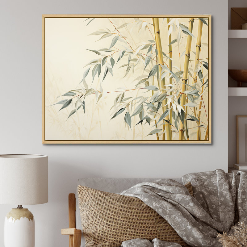 " Muted Bamboo Embrace VI ", 24" H x 32" W x 1" D, Natural Floater Framed