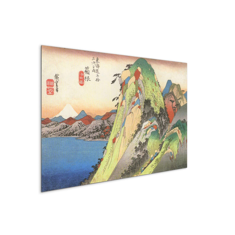 High rocks by a lake by Hiroshige Utagawa 53×80 cm MetalArt Materic Aluminum Satin Effect, Frameless Panel, Lightweight Ready to Hang