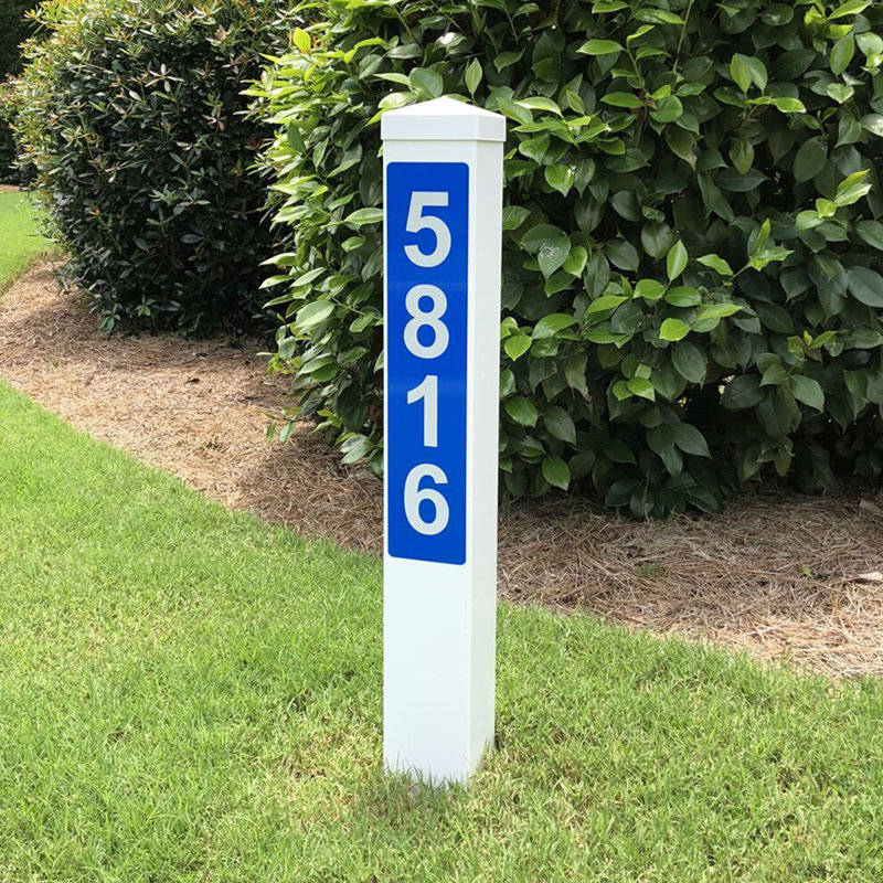 Rectangle Address Post, Blue/White