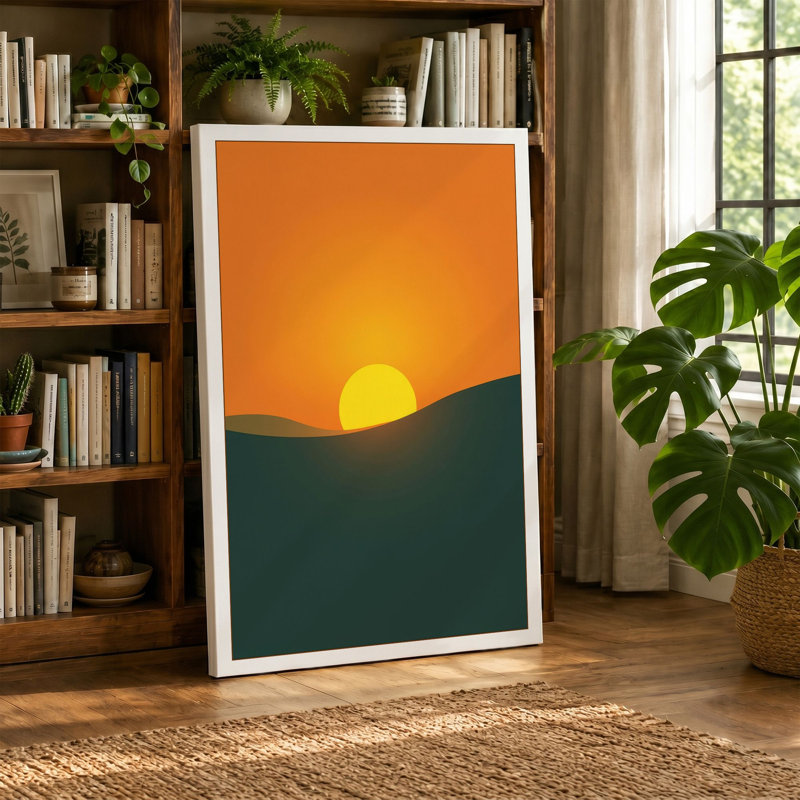 Sun on the Horizon Minimalist - Wrapped Canvas, 30x20 - 76.2 x 50.8 cm, Taupe Border