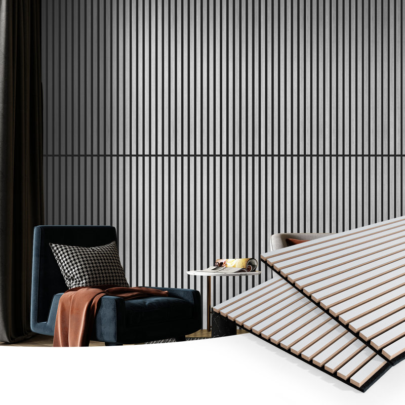 4Pcs 23.6" x 47.24" Wood Look Acoustic Slat Wall Paneling,Sound proof 3D Wall Panels (31 sq.ft./Case), Brushed Silver