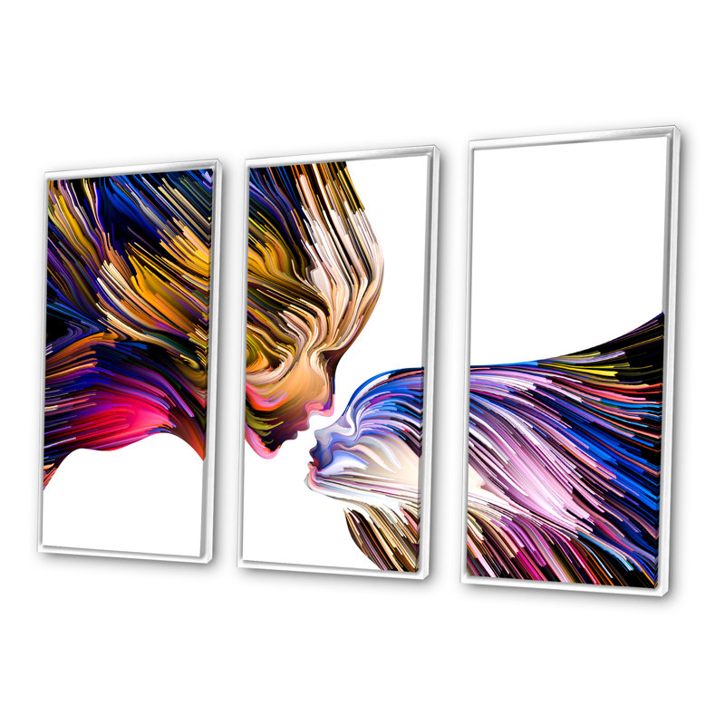 «Metaphorical Mind», ensemble d'art mural sur toile encadré contemporain, H 32 po x l 48 po, Blanc