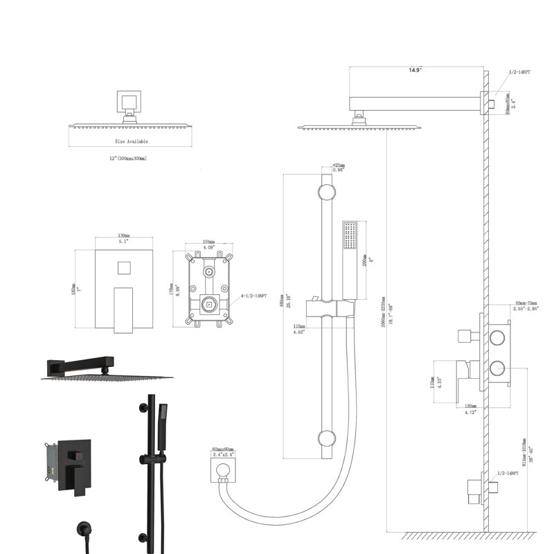 Système de douche à barre coulissante réglable de conception moderne bronze huilé, parfait pour une expérience de bain luxueuse
