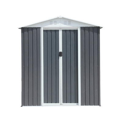 Grey Outdoor Storage Shed With 6Ftx4ft Apex Roof - Strong Metal For Garden Accessories Furniture