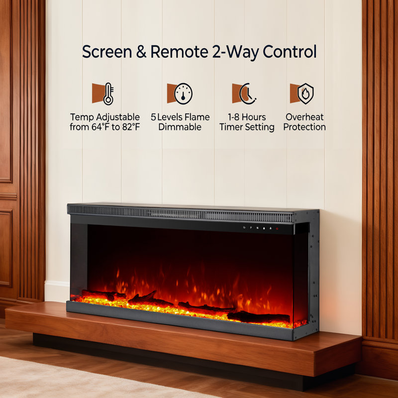 17 Stories, 60" 3-Side Panoramic Insert Fire, Log Crystal Bed
