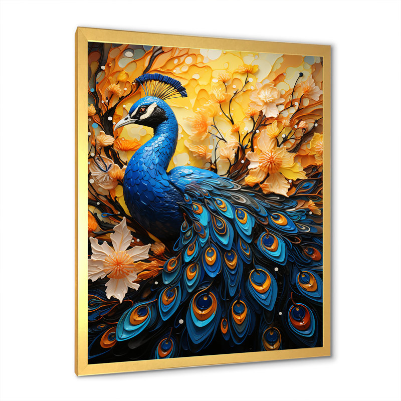 Majestic Flowerful Peacocks Harmony II sur toile, Cadre photo doré simple, H 32 po x l 16 po x P 1 po