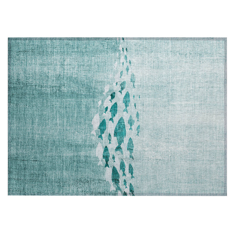 Tapis bleu intérieur / extérieur en polyester tissé à la machine Loreen, Rectangle 1 pi 8 po x 2 pi 6 po