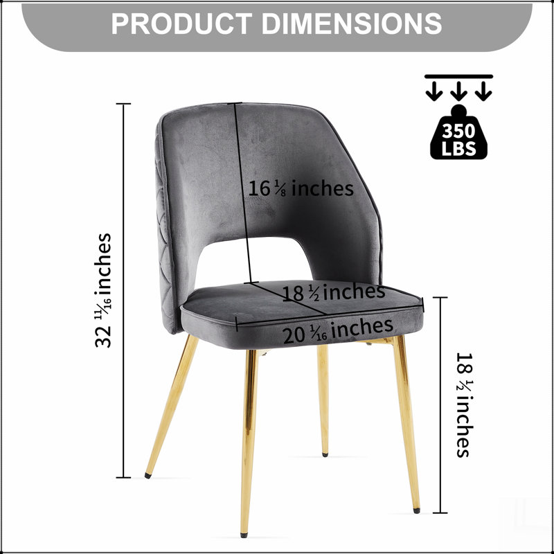 Ensemble de 4 chaises de salle à manger en velours avec pieds en métal et dossier creux rembourrés, Gris