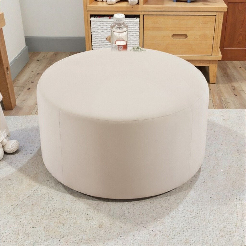 Pouf rond Lagom de 76 cm en velours, repose-pieds moelleux avec coussin en mousse, Crème, crème