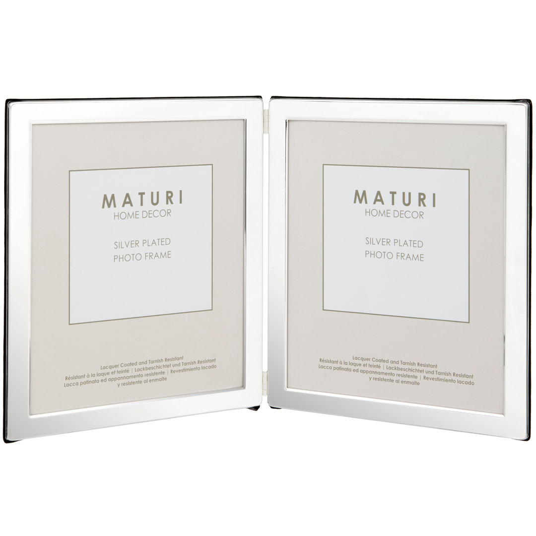 Silver Plated Double Photo Frame - Flat Edge Portrait