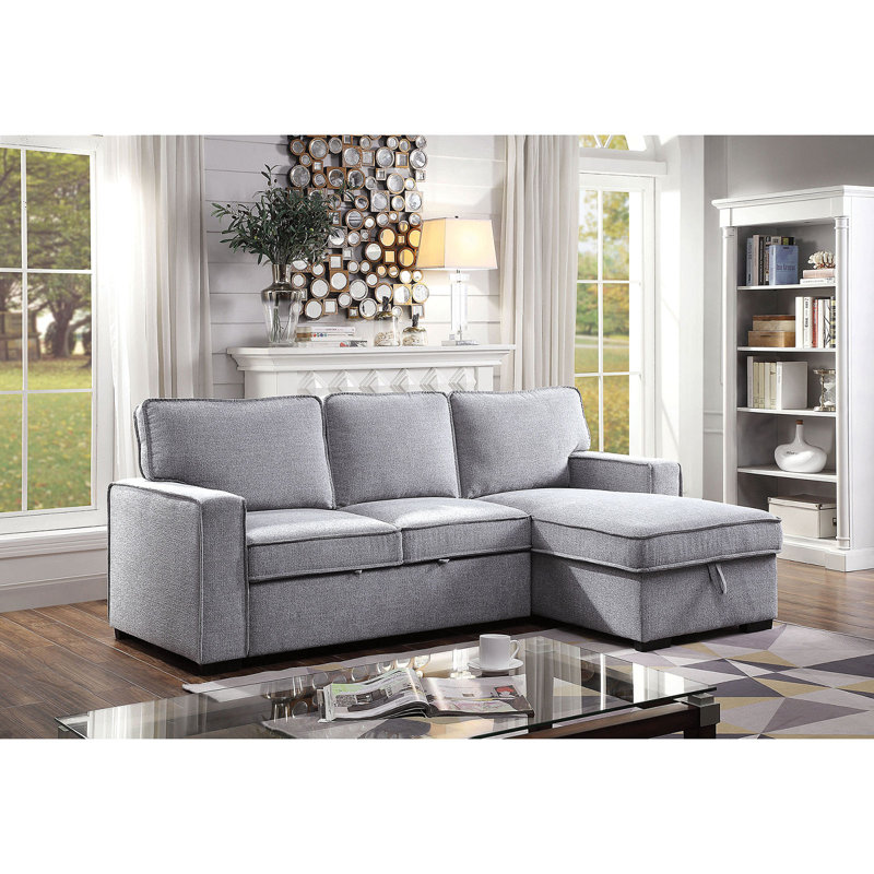 Boize Upholstered L-Shaped Sectional Reversible, Light Gray Polyester Blend
