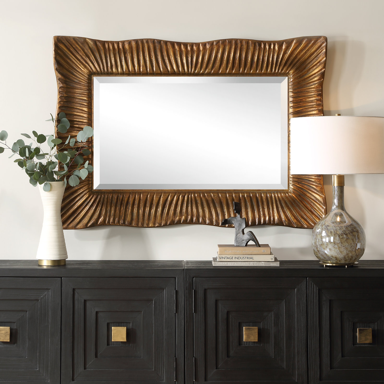 Caterina Scalloped Antique Gold Mirror