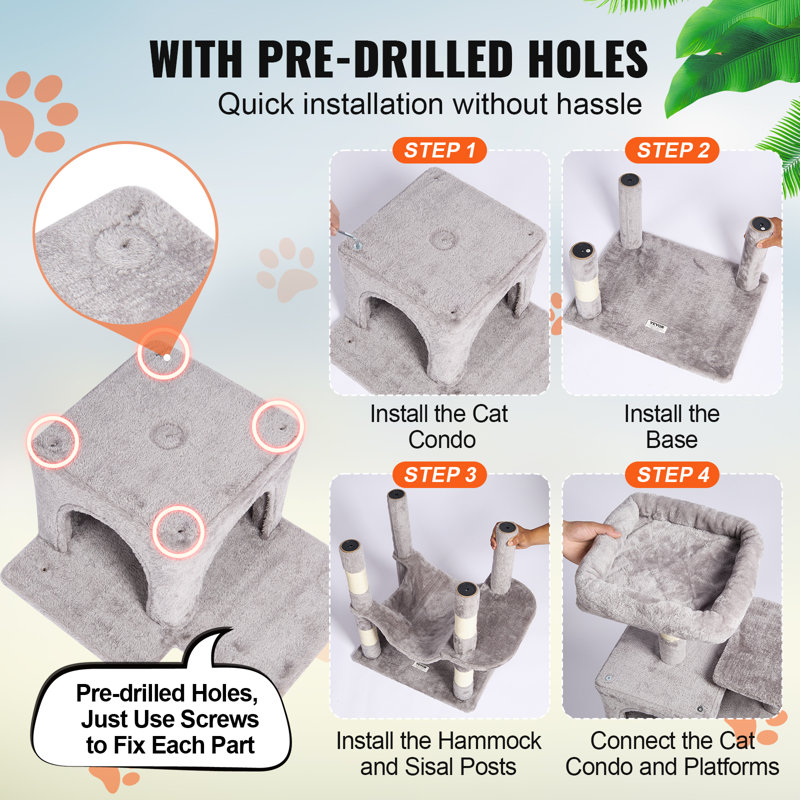 63'' H Cat Tree, Light Grey