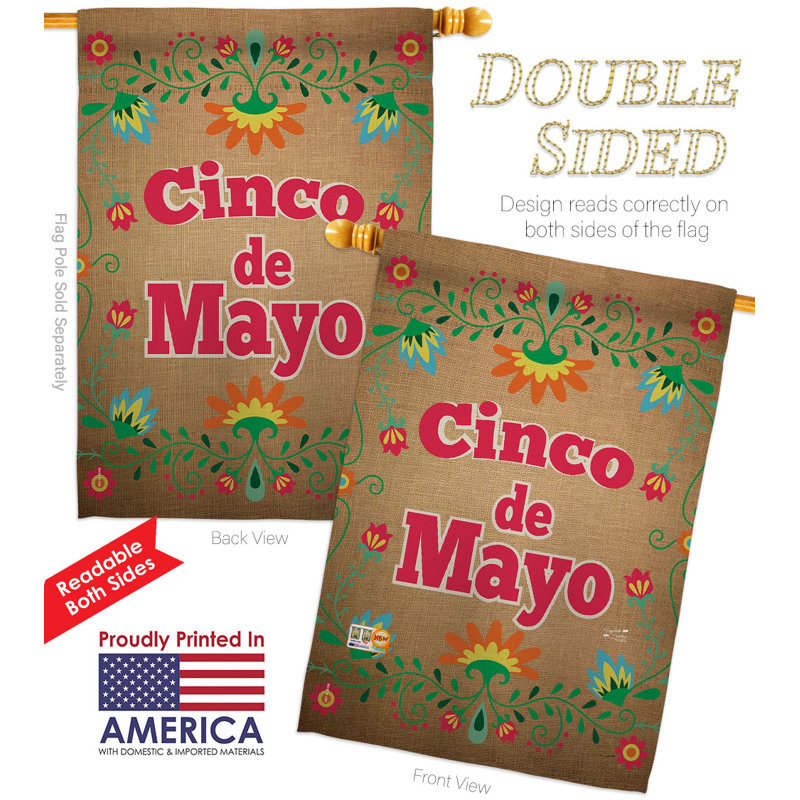 Double Sided 40'' H x 28'' W Polyester Cinco De Mayo House Flag