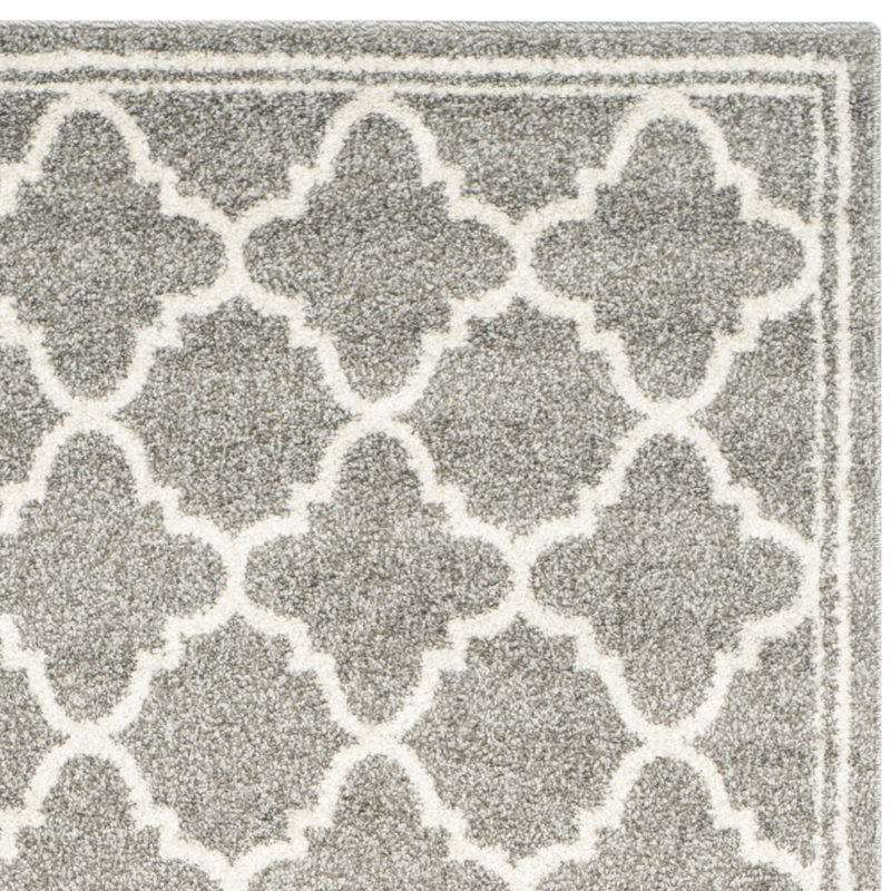 Tapis géométrique Ammundsen, Carré 8 pi, Gris foncé / beige