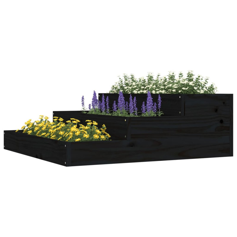 Anneclaar Self-Watering Wood Raised Garden Bed, Black, 27cm H x 78cm W x 78cm D