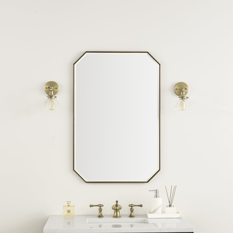 Rohe Flat Metal Beveled Wall Mirror, Champagne Brass, 36" x 24"