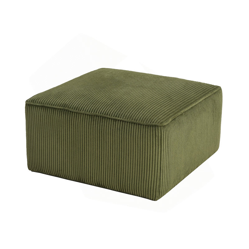 Repose-pieds rembourré carré, vert olive, velours côtelé