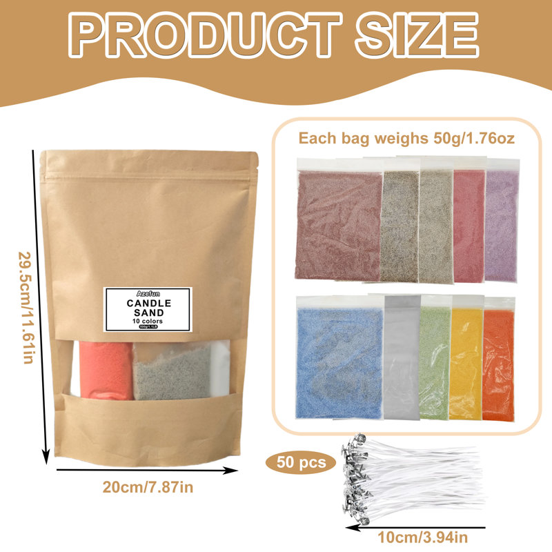Ensemble de 10 bougies perlées à faire soi-même - bougie de sable colorée avec trousse de fabrication de bougies 50 pièces, amateurs d'artisanat, pour Halloween, Noël, mariage