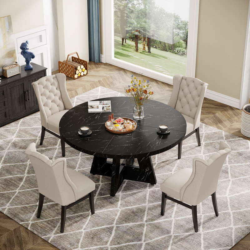 47 Inch Round Dining Table, Black Marble