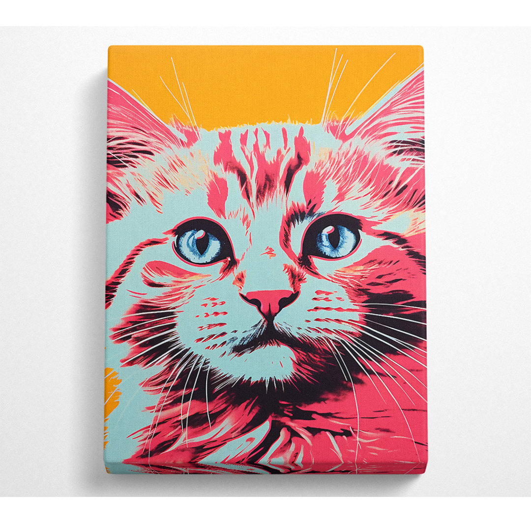 Katze Popart Rosa und Blau - Druck