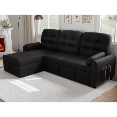 Latitude Run® Reversible Sectional Sofa Couch 87" Sleeper Sofa Bed with Storage Chaise