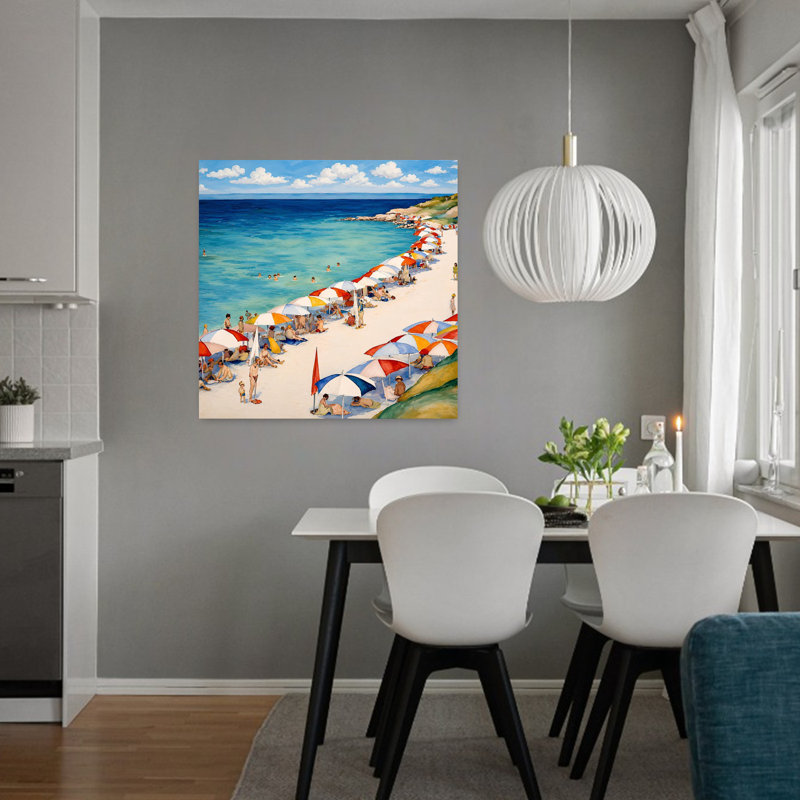 «Sunny Beach Day», art mural côtier abstrait coloré et tranquille, 32" H x 32" W