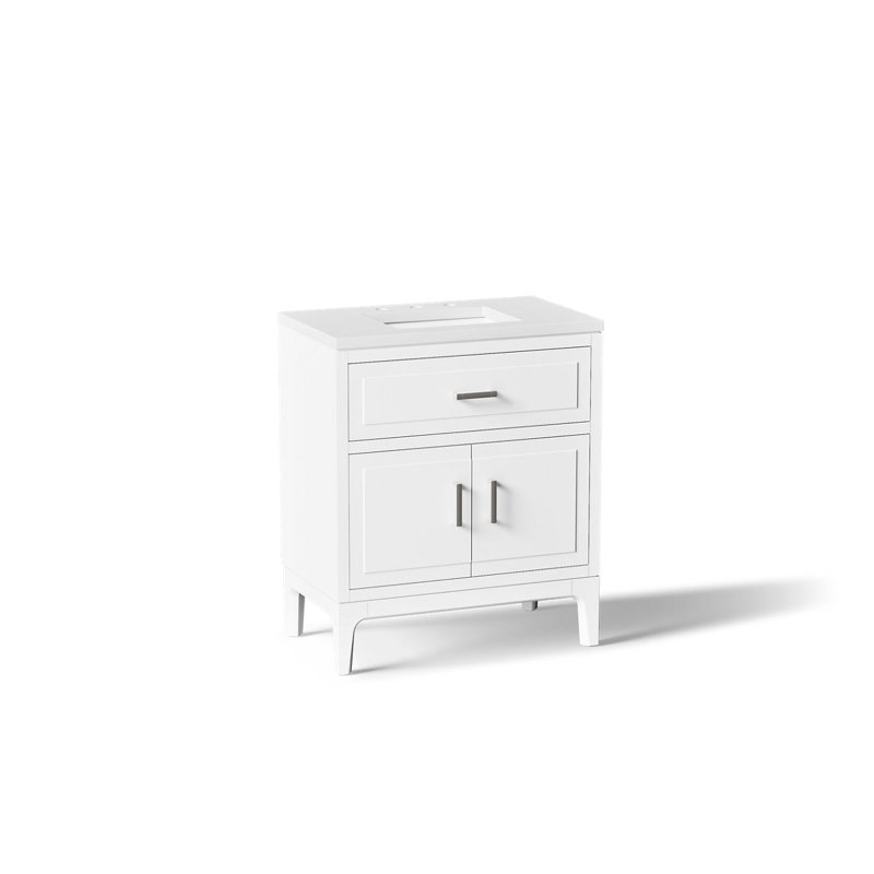 Seer 24" Freestanding Single Bathroom Vanity Cabinet with Sink and Quartz Top, White, 30"