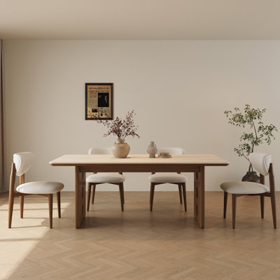 71"Mid-Century Modern Dining Table For 6, Retangular Kitchen Table With Beige Travertine Sintered Stone Top