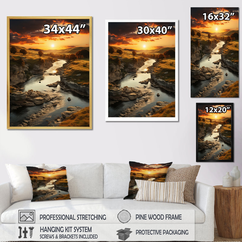 Nebraska Landscape Prairies - reproduction sur toile, Cadre photo argenté, H 44 po x l 34 po x P 1,5 po
