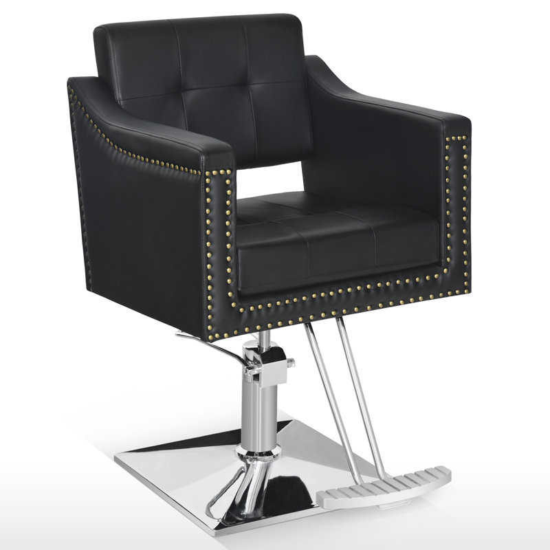 Vintage Hydraulic Salon Chair with Nailhead Trim, Styling Barber Chair, Black PU Leather