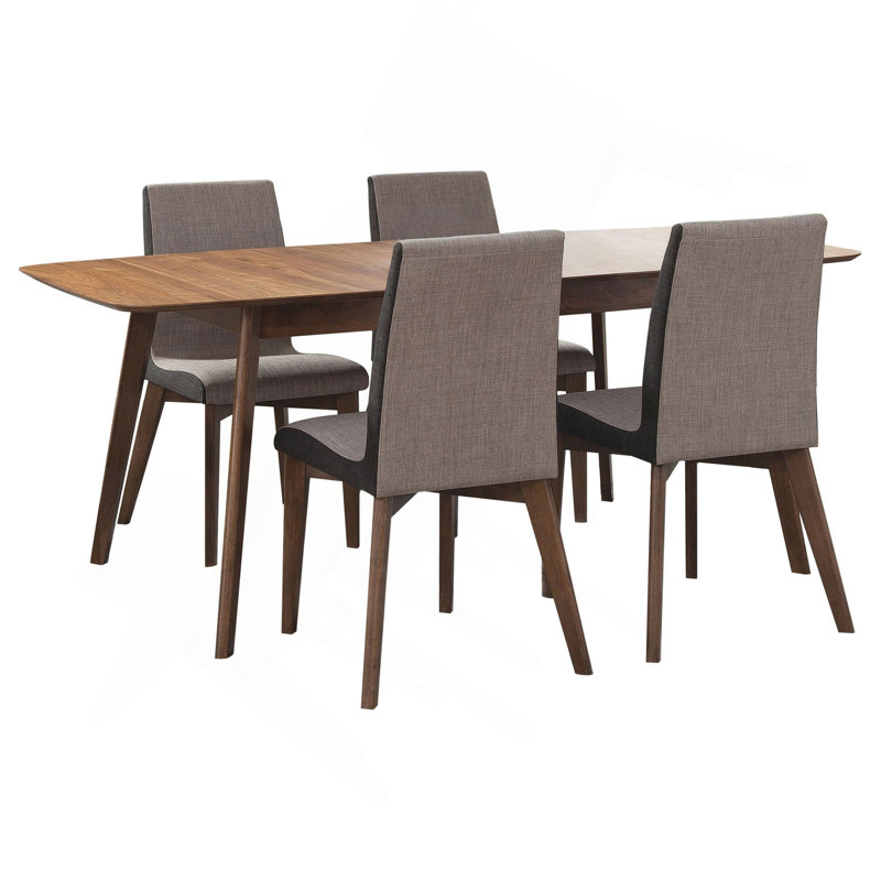 Natural Walnut 5-Piece Dining Set, 5 Pieces: Table, 4 Chairs