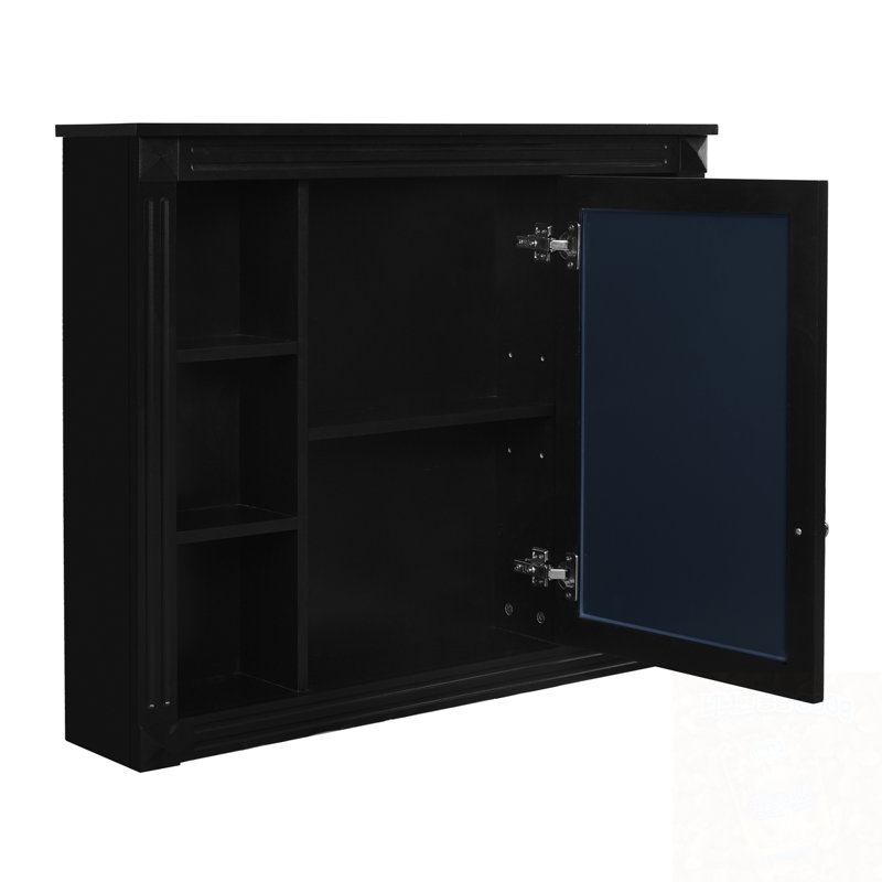 Armoire de rangement murale avec miroir et tablettes ouvertes, Noir
