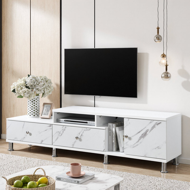 Meuble télé moderne avec tiroirs et tablettes pour le salon