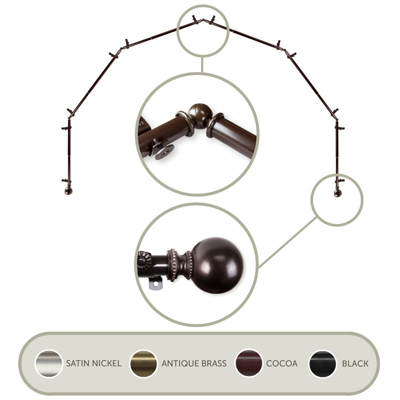 Tringle à rideaux simple ajustable avec baie vitrée de 0,81 po, 28 po à 48 po (chaque côté), Cacao