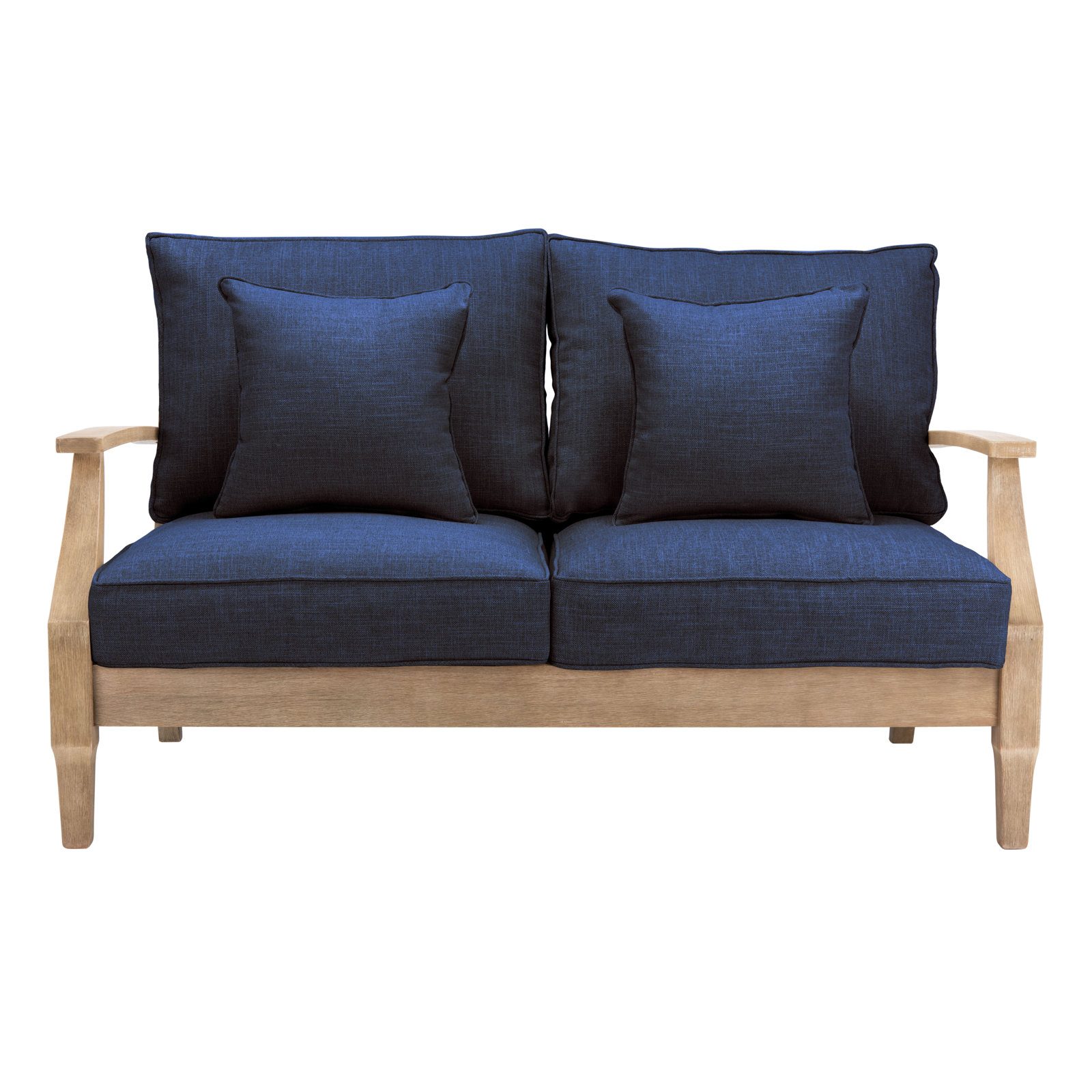 Samya Outdoor Loveseat with Cushions, Natural/Navy