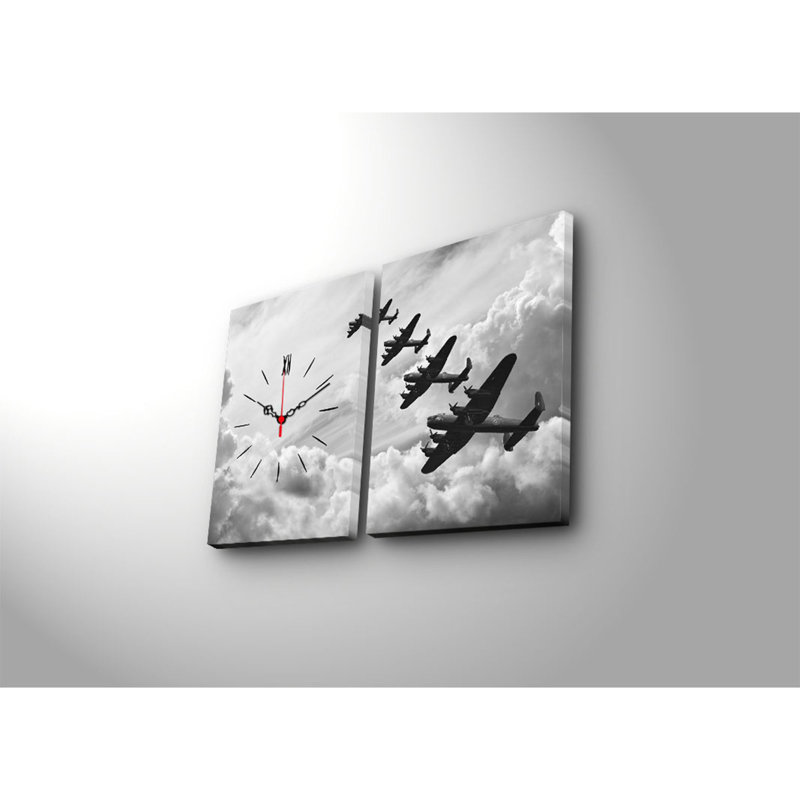 Elegant Decorative Canvas Wall Clock (2 Pieces), 25.2 x 15.7 inches | 100% Suede Canvas with 100% Wooden Frame (Thickness: 1.2 inches) | Stylish Home Decor, Perfect for Living Room & Office Spaces, Unique Timepiece Design