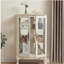 Élégante armoire vitrée avec portes en verre trempé, lumière DEL, panneau arrière en miroir et tablettes réglables - rangement parfait pour la maison et le bureau-2105359134