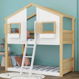 Twin Over Twin House Bunk Bed With Safety Guardrails And Ladder