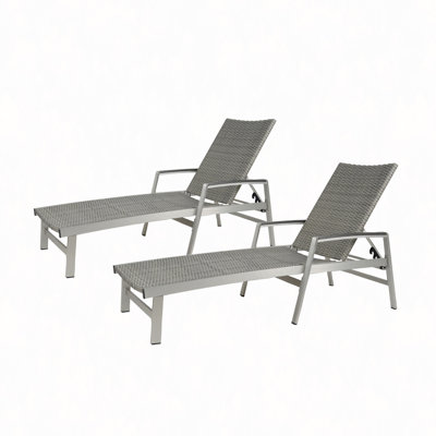Rust-Proof Aluminum Patio Chaise Lounge, Breathable Mesh, Armrests, Durable Wicker Design – Perfect For Outdoor Relaxation