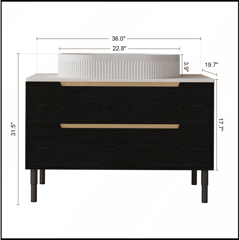 Meuble-lavabo de 36 pouces avec lavabo intégré en céramique et tiroirs à fermeture en douceur, autoportant ou mural pour un style polyvalent