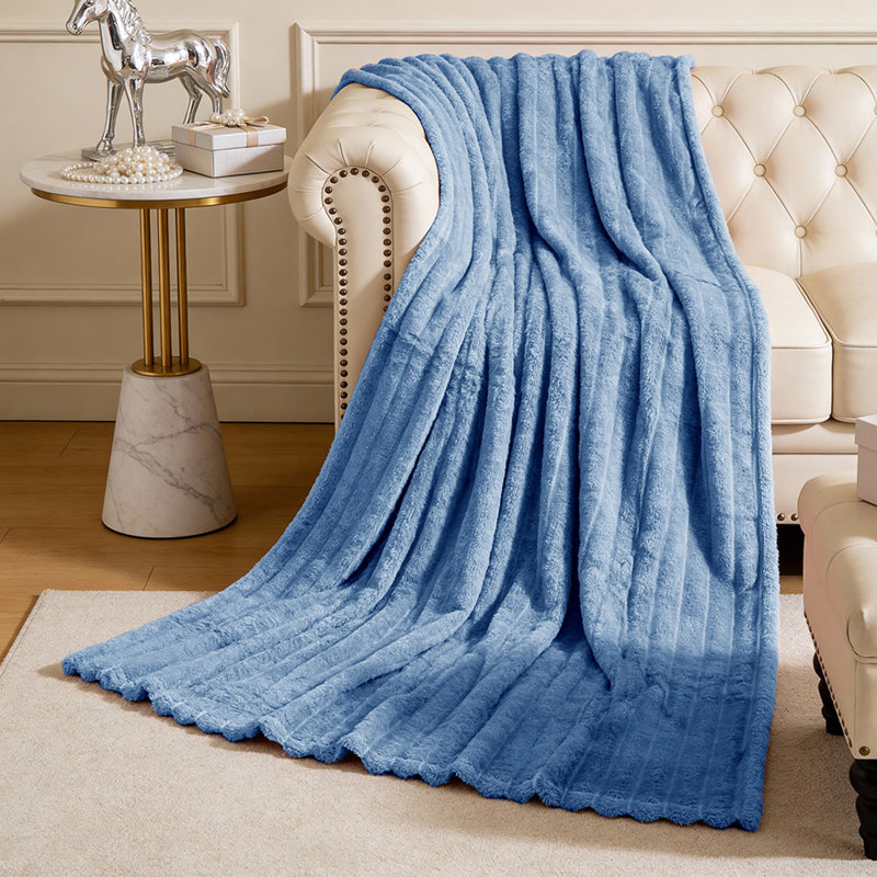 Machine Tufted Throw Blanket, Blue, Striped, 150cm x 100cm