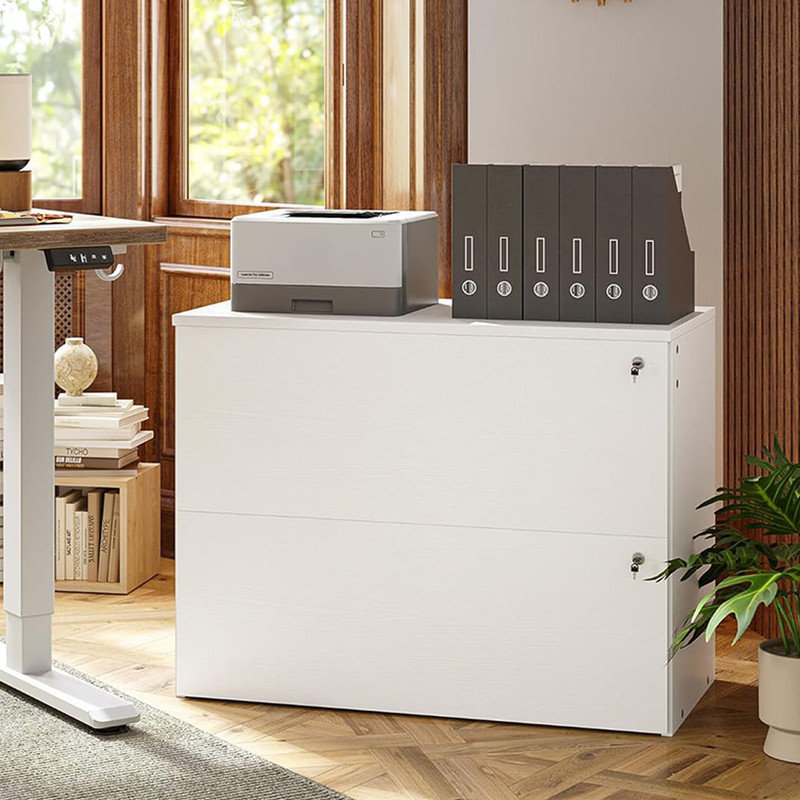 2 Drawer Mobile File Cabinet with Modern Chamfered Edge Design, for Letter, Legal, A4 Size, Under Desk Lateral File Cabinet, White