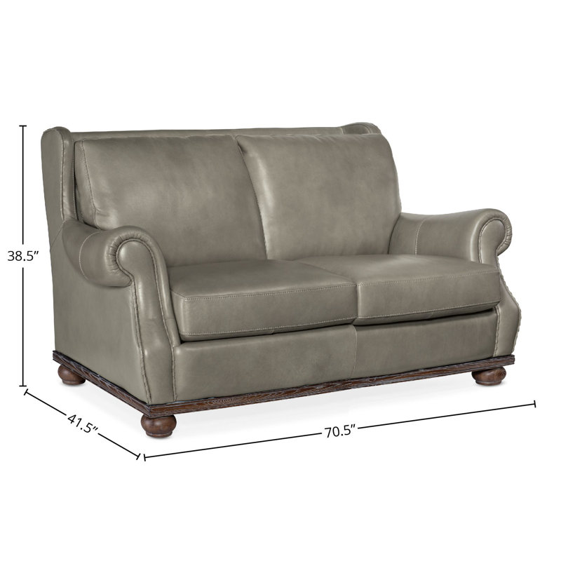 Derrick Gray Leather Loveseat with Dark Wood Base