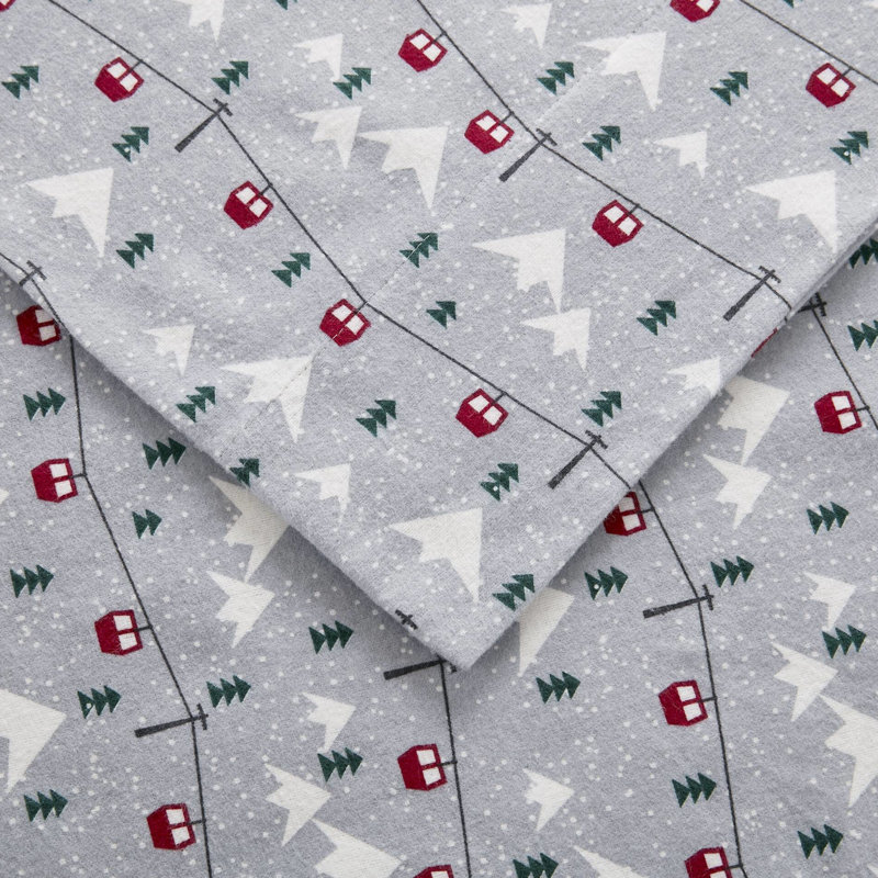 Saut à ski gris, drap-housse 4 pièces, flanelle 100% coton, drap-housse, lavable à la machine