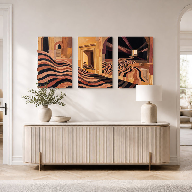 Ensemble de 3 peintures murales surréelles, H 30 po x l 20 po x 3 pièces