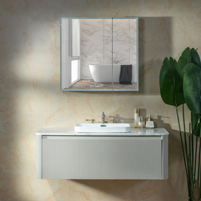 WOODBRIDGE 48" Wall-Mounted Floating Bathroom Vanity with Integrated White Sink, Soft-Close Drawer, Gray Cabinet, Marble-Pattern Countertop, Rounded Edges, Space-Saving Design