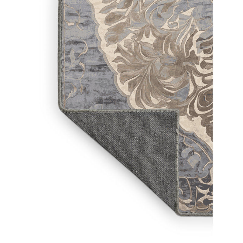 Tapis gris soyeux et moelleux, Rond 7 pi